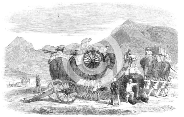 The Pashawur Mountain Train in the line of march, 1857. Creator: Unknown.