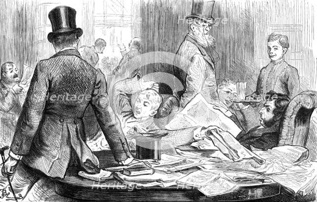 "When he died,..men at his club put down the paper which announced his decease with a yawn..", 1880. Creator: Unknown.