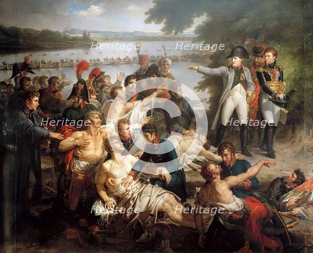 The Return of Napoleon to the Island of Lobau after the Battle of Essling, May 23, 1809. Artist: Meynier, Charles (1768-1832)