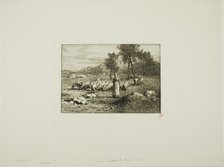 Woman Watching Over a Herd of Pigs, 1868. Creator: Charles Emile Jacque.