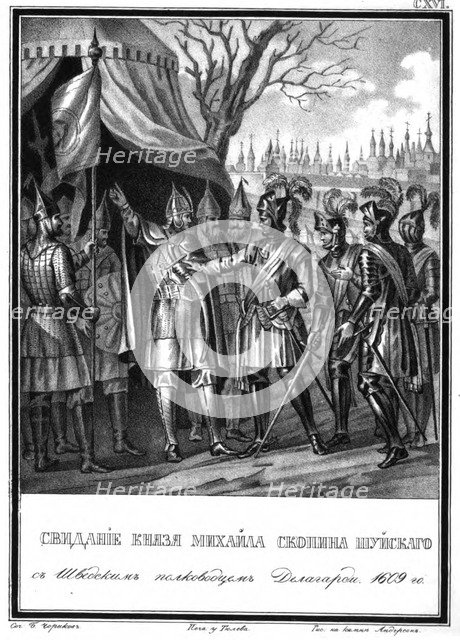 The Meeting of Mikhail Skopin-Shuisky and Jakob de La Gardie. 1609 (From Illustrated Karamzin), 18 Artist: Chorikov, Boris Artemyevich (1802-1866)