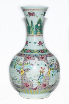 Famille rose vase with landscape decoration and trumpet mouth, 18th century. Artist: Unknown.