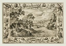 Saint John on Patmos, from Landscapes with Old and New Testament Scenes and Hunting Scenes, 1584. Creator: Adriaen Collaert.