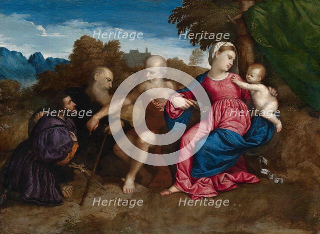 Virgin Mary and Child with Saints Jerome and Anthony Abbot and a Donor, 1525. Creator: Bordone; Paris (1500-1571).