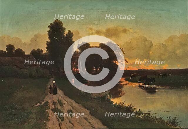 On a Dutch Canal, 1858. Creator: Gerrit Alexander Godart Filip Mollinger.