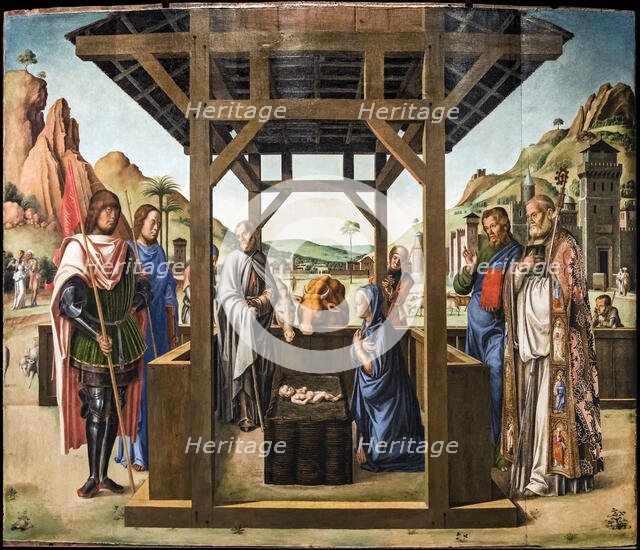 Nativity between Saints James and Eustace, Nicholas and Mark, c1494. Creator: Bastiani; Lazzaro (1429-1512).