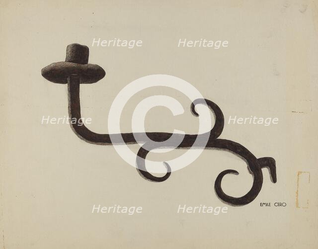 Hand Wrought Iron Candlestick, c. 1938. Creator: Emile Cero.