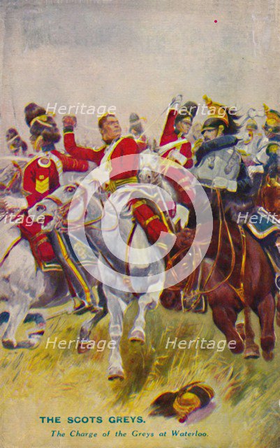 'The Royal Scots Greys. The Charge of the Greys at Waterloo', 1815, (1939). Artist: Unknown.