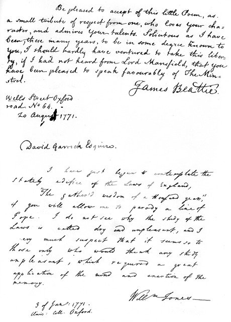 Letters from Dr Beattie to David Garrick and from Sir William Jones, 1771, (1840). Artist: James Beattie