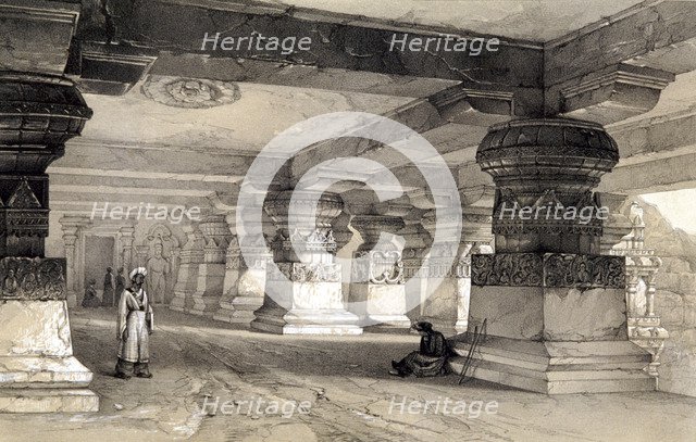 Interior of Lanka, Ellora, India, 1845. Artist: Thomas Colman Dibdin