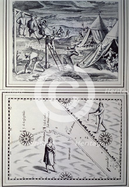 Hunger in Buenos Aires, 'Settlers cutting human flesh' and 'Map with roses and two Indians', doub…