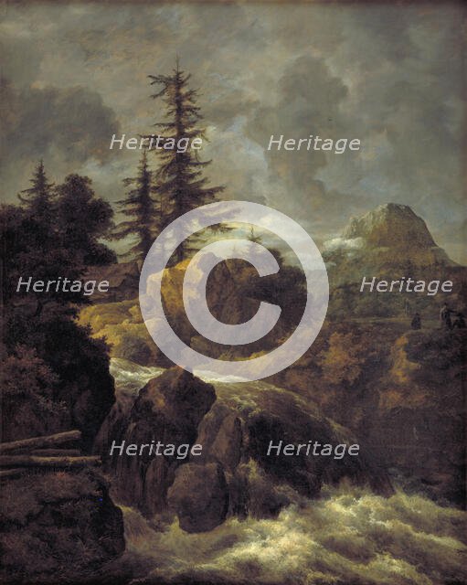 Landscape with a Waterfall and a Hut, 1643-1682. Creator: Jacob van Ruisdael.