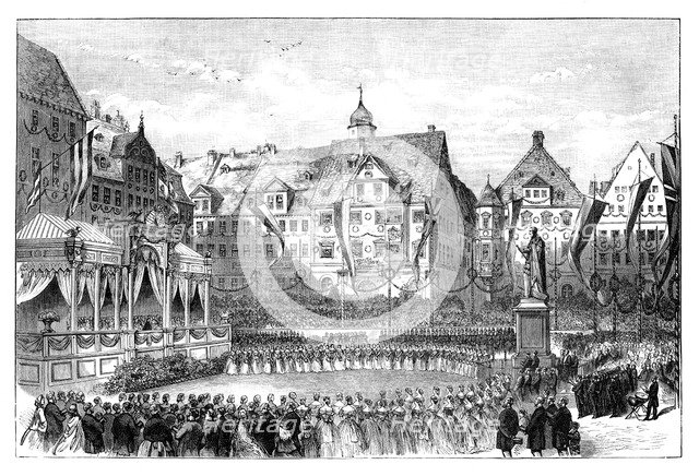 Queen Victoria unveiling a statue of Prince Albert, Coburg, Germany, 1865. Artist: Unknown