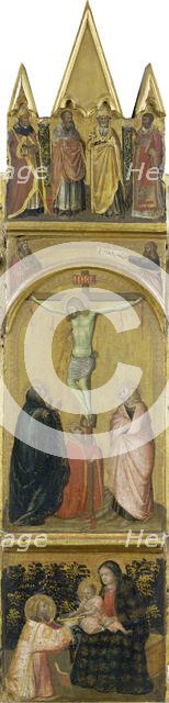 Crucifixion, Virgin and Child with a Deacon, c1315-1360. Creator: Workshop of Pietro Lorenzetti.