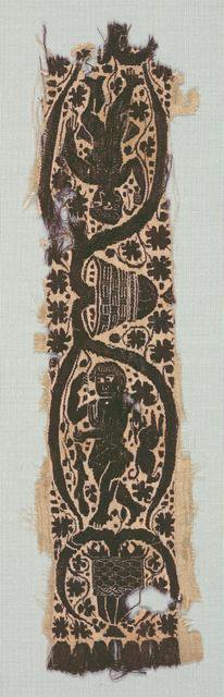 Rare Silk Tunic Fragment with Ornamental Sleeve Band, 400s-500s. Creator: Unknown.