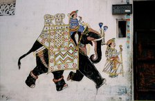 Elephant wall painting, Rajasthan, India, 1988.  Creator: Amanda Waite.