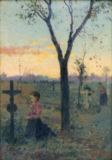Silent Prayer over a Grave, 1905-1906. Creator: Gustav Mally.