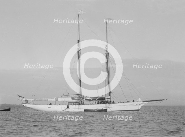 The 161 ton schooner 'Amphitrite' at anchor, 1922. Creator: Kirk & Sons of Cowes.