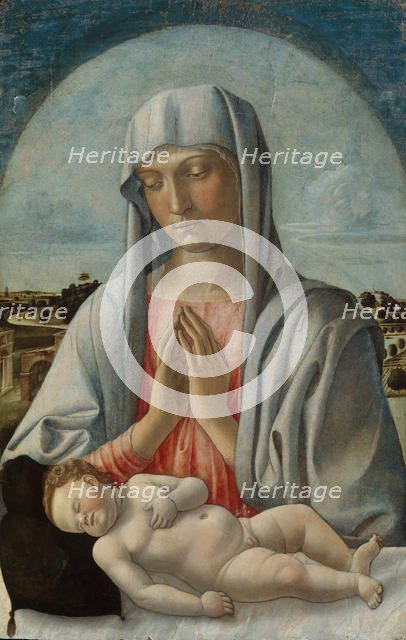 Madonna Adoring the Sleeping Child, early 1460s. Creator: Giovanni Bellini.