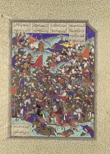 Kai Khusrau Defeats the Army of Makran, Folio 376v from the Shahnama (Book of..., ca. 1525-30. Creator: 'Abd al-Vahhab.