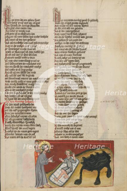 The Healing of the Paralytic at the Pool of Bethesda; Weltchronik, about 1400-1410. Creator: Unknown.