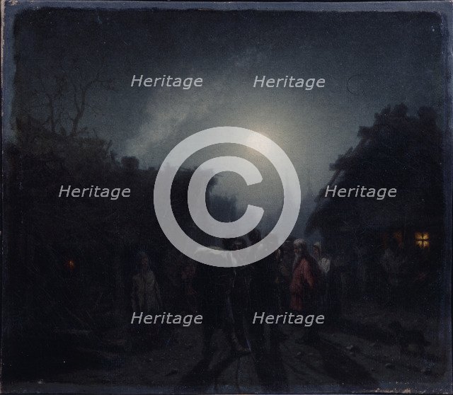 Before a Tavern. Night scene, 1860s-1870s. Artist: Solomatkin, Leonid Ivanovich (1837-1883)