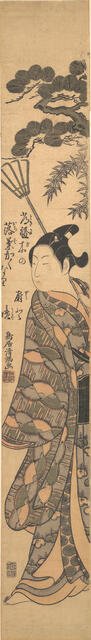 A Tall Young Man Carrying a Bamboo Rake Over His Left Shoulder, ca. 1763., ca. 1763. Creator: Torii Kiyomitsu.