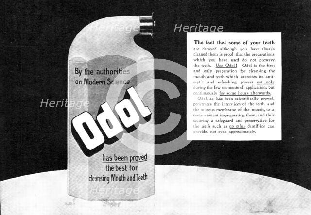 ...Odol has been proved the best for cleansing Mouth and Teeth, 1909. Creator: Unknown.