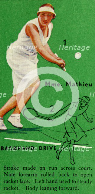 'Mme. Mathieu - Backhand Drive', c1935. Creator: Unknown.