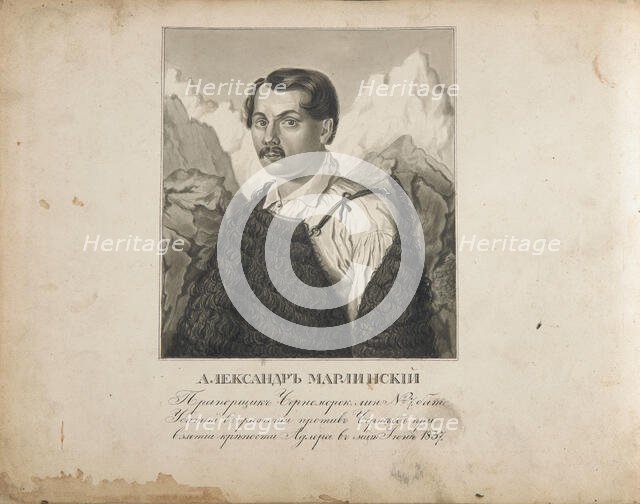 Portrait of Decembrist Alexander Alexandrovich Bestuzhev (1797-1837), First half of the 19th cent. Creator: Wilczynski, Roman (c. 1800-1850).