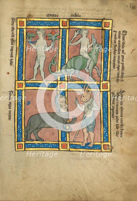 A Man Without Knowledge of Fire; A Man Riding a Crocodile; A Centaur; Sanrus..., 1277 or after. Creator: Unknown.