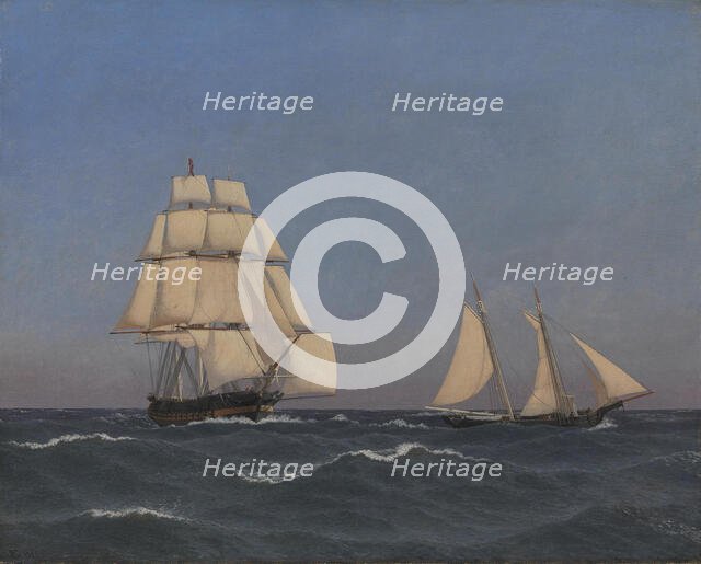 A Privateer Outsailing a Pursuing Frigate, 1845. Creator: CW Eckersberg.