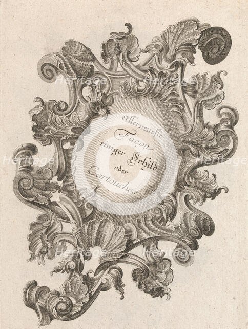 Design for a Cartouche, Plate 1 from 'Allerneueste Façon einiger Schild ode..., Printed ca. 1750-56. Creator: Andreas Hofer.
