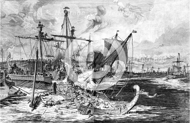 'Old Greek War Ships at the Battle of Salamis, 480BC', 1886.  Creator: Unknown.