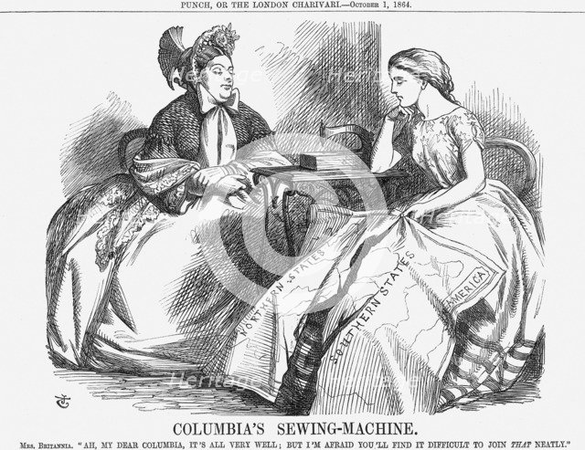 'Columbia's Sewing-Machine', 1864. Artist: John Tenniel