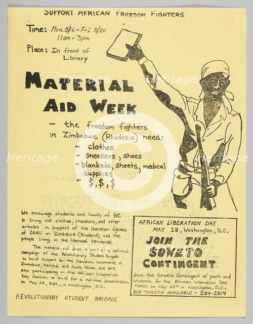 Flyer advertising a donation drive to support African Freedom Fighters, 1977. Creator: Unknown.