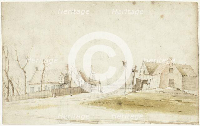 Farm houses and a blacksmith on a country road, c.1627-1650. Creator: Gerard Terborch II.