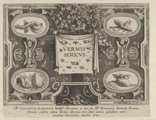 Title Plate from "The Introduction of the Silkworm" [Vermis Sericus], ca. 1595 Creator: Karel van Mallery.