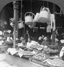 Shops in a native market, Rangoon, Burma, 1908. Artist: Stereo Travel Co