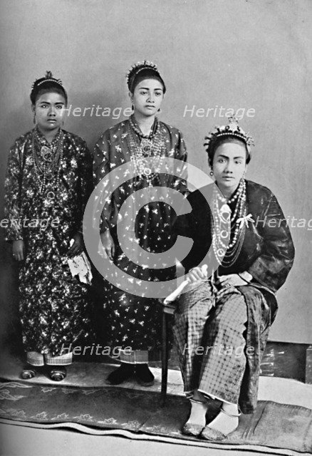 Three ladies of the royal family of Perak, Malay Peninsula, 1902. Artist: L Wray.