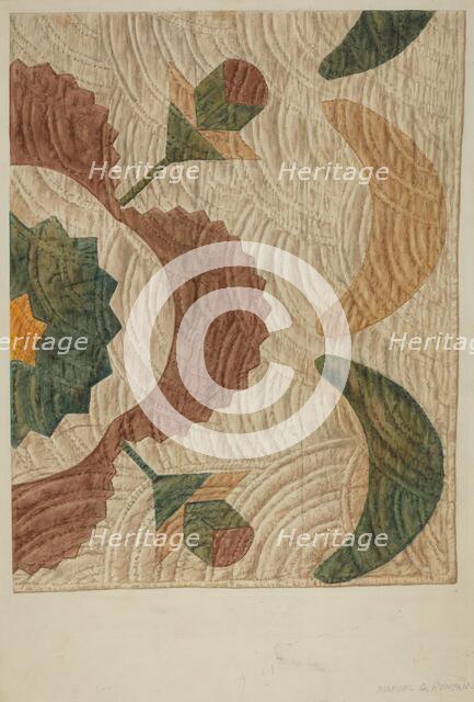 Applique and Quilted Coverlet, c. 1938. Creator: Manuel G. Runyan.