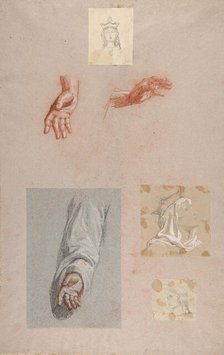 a. Hands of Saint Remi (lower register); b. Head of Saint Clotilde (upper register)..., 19th century Creator: Isidore Pils.