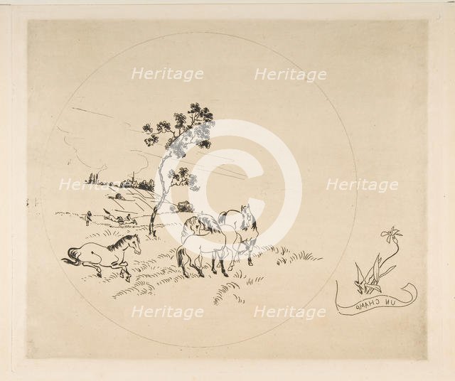 Decoration for a Plate: A Field, 1870. Creator: Felix Bracquemond.