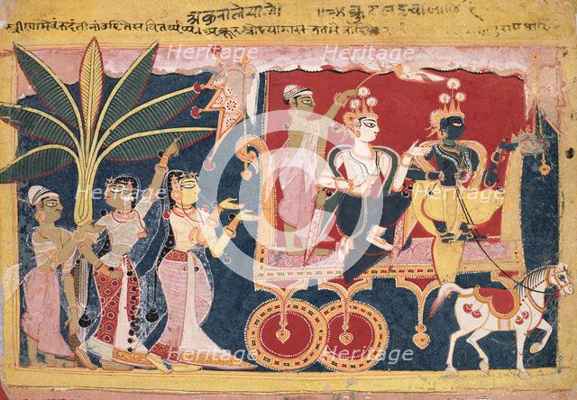 Akrura Drives Krishna and Balarama to Mathura (Isarda Bhagavata Purana), c. 1560-1570. Creator: Unknown.