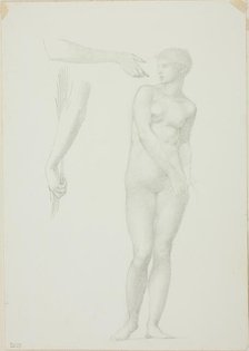 Standing Female Nude and Sketches of Arms, c. 1873-77. Creator: Sir Edward Coley Burne-Jones.