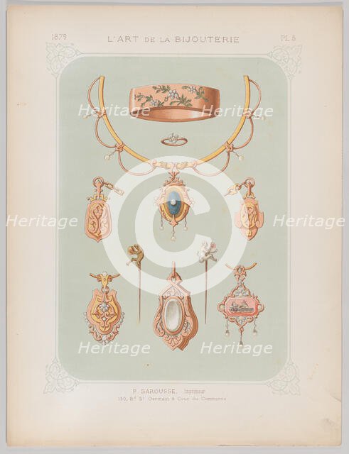 Jewelry Designs in Gold and Rose Gold, 1879. Creator: Jean François Barousse.