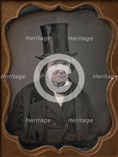 Older Man Wearing Top Hat and Coat, 1850s. Creator: Unknown.