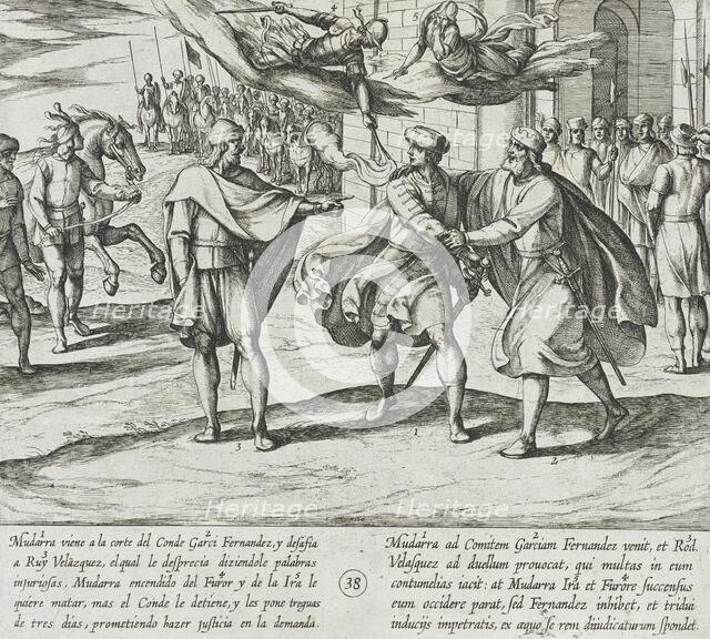 Mudarra Challenges Ruy Velazquez; a Three-Day Truce is Arranged, 1612. Creator: Antonio Tempesta.