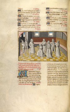 Tiberius Receiving the Crown from the Senators; Miroir Historial, about 1475. Creator: Unknown.