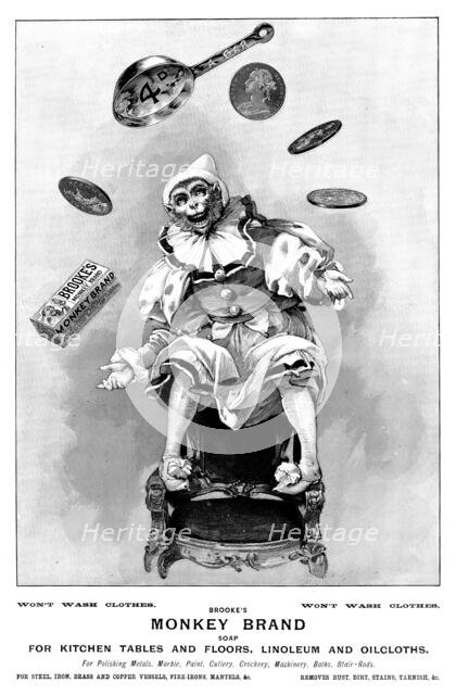 Advertisement for Brooke's Monkey Brand Soap, 1898.  Creator: Unknown.
